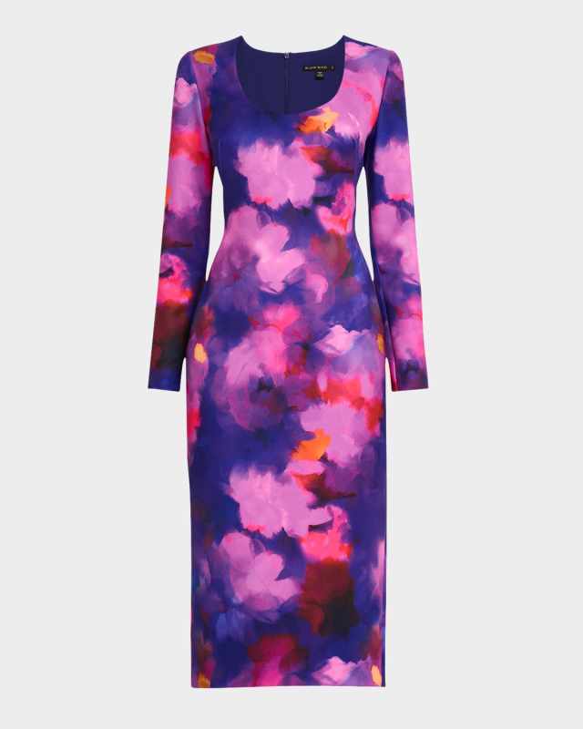 Naylah Watercolor-Print Midi Sheath Dress